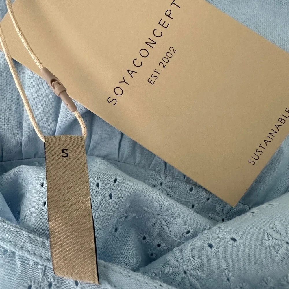 Soya‎ Concept Puff Sleeve Eyelet Detail Cottagecore Prairie Blue Size Small NWT